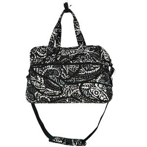 Vera Bradley Bag Duffle Shoulder Week-end Black White Tote Quilted Outer Pockets
